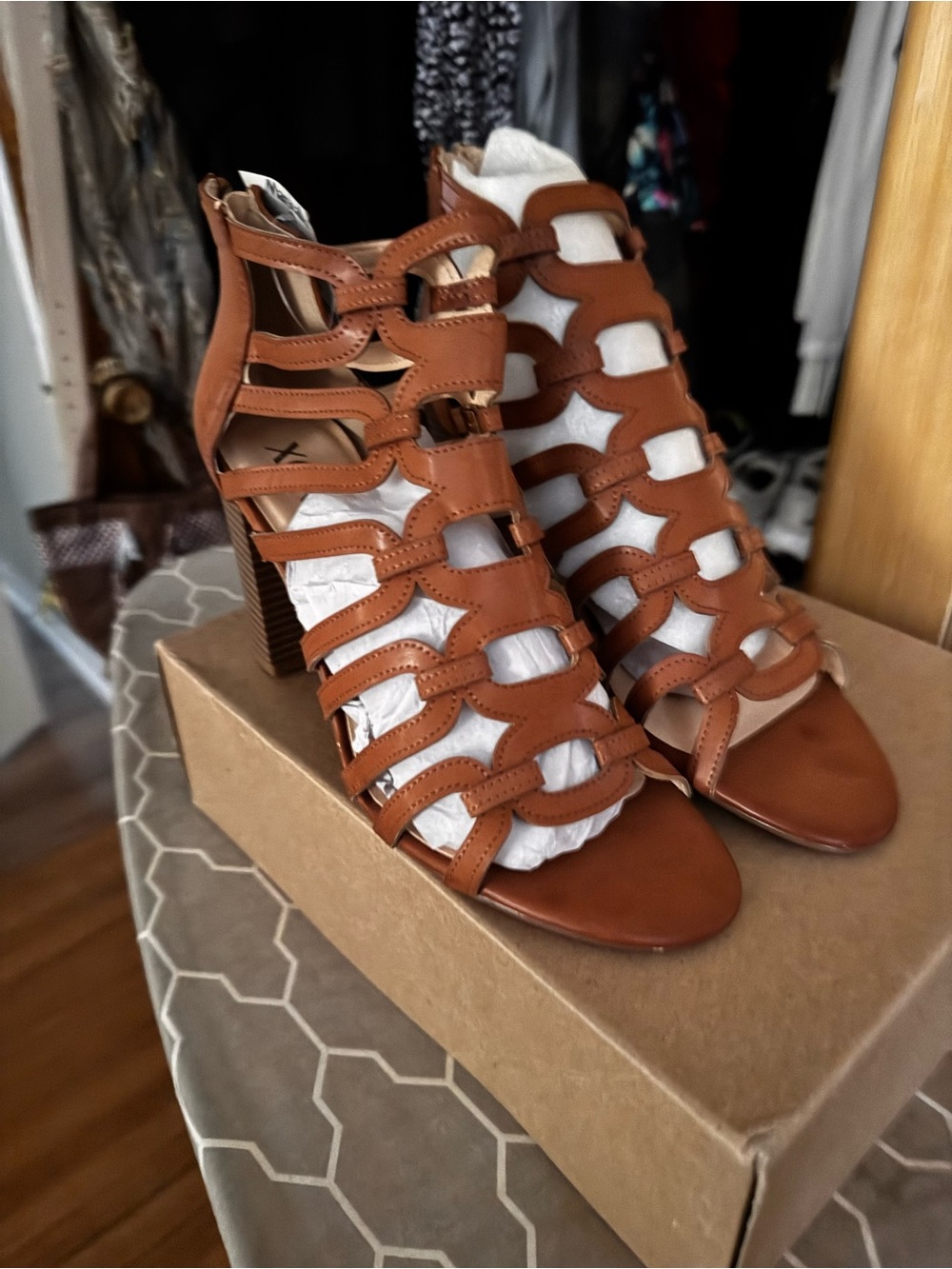 Women's Brown Strappy Block Heel Sandals